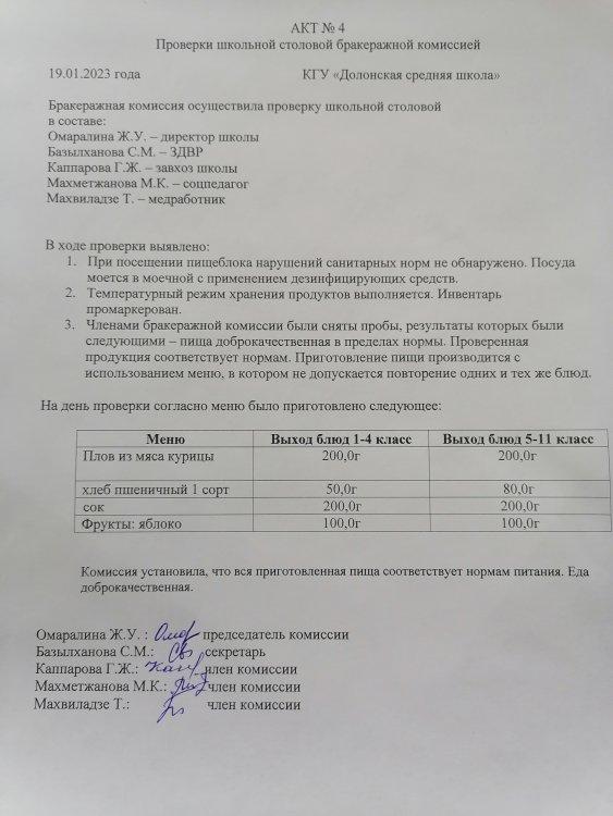 Протокол бракеражной комиссии